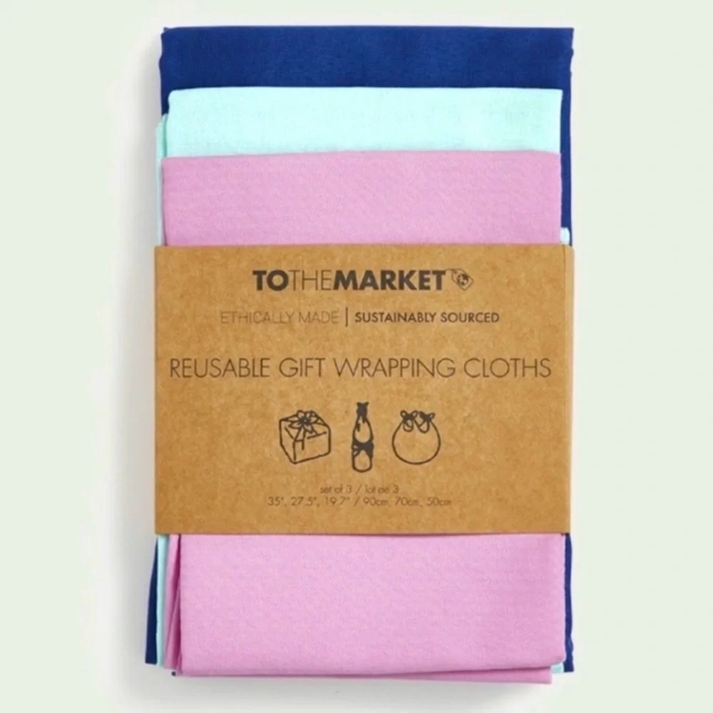 NWT To The Market Reusable Gift Wrapping Cloths - 3 Cloths